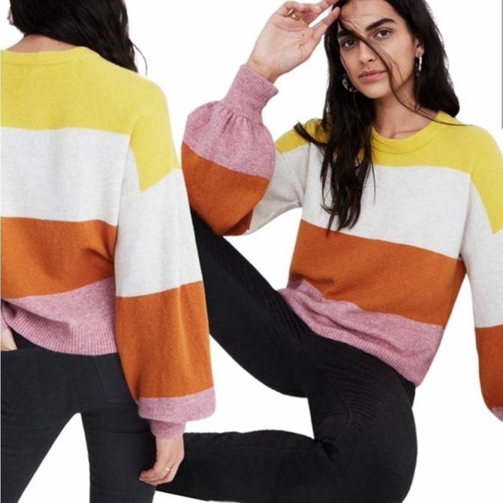 Madewell Striped Gladwell Balloon-Sleeve Sweater